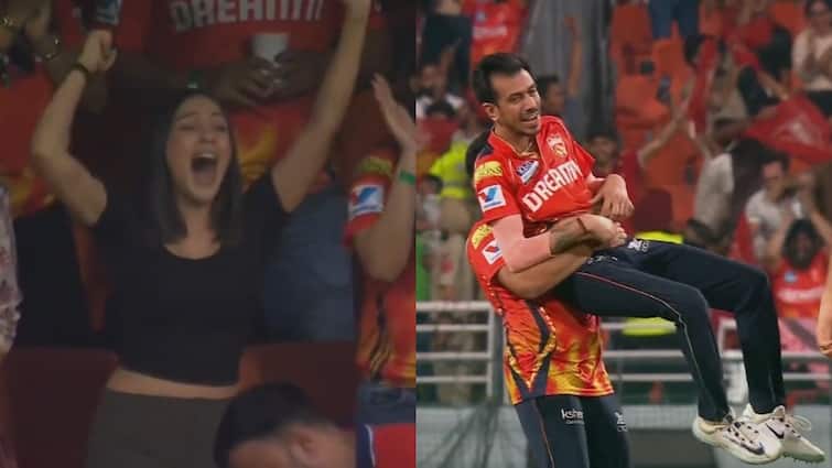 yuzvendra chahal rumored girlfriend rj mahvash reaction yuzvendra chahal wicket rajat patidar during pbks vs rcb match ipl 2025 watch video
