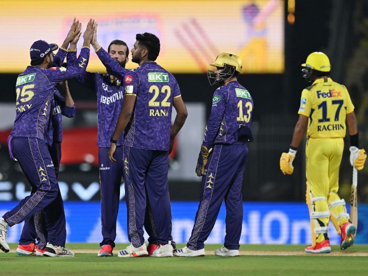 CSK suffered its 5th defeat due to poor batting beaten by kkr | खराब बैटिंग के कारण CSK को मिली 5वीं हार: कोलकाता 59 गेंदें बाकी रहते जीत गया; नरेन रहे प्लेयर ऑफ द मैच